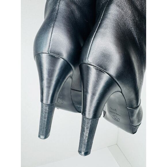 Chanel Vintage Black Leather Platform Mid-Calf Boots w/ CC Logo Size EU 37.5 - Picture 8 of 13